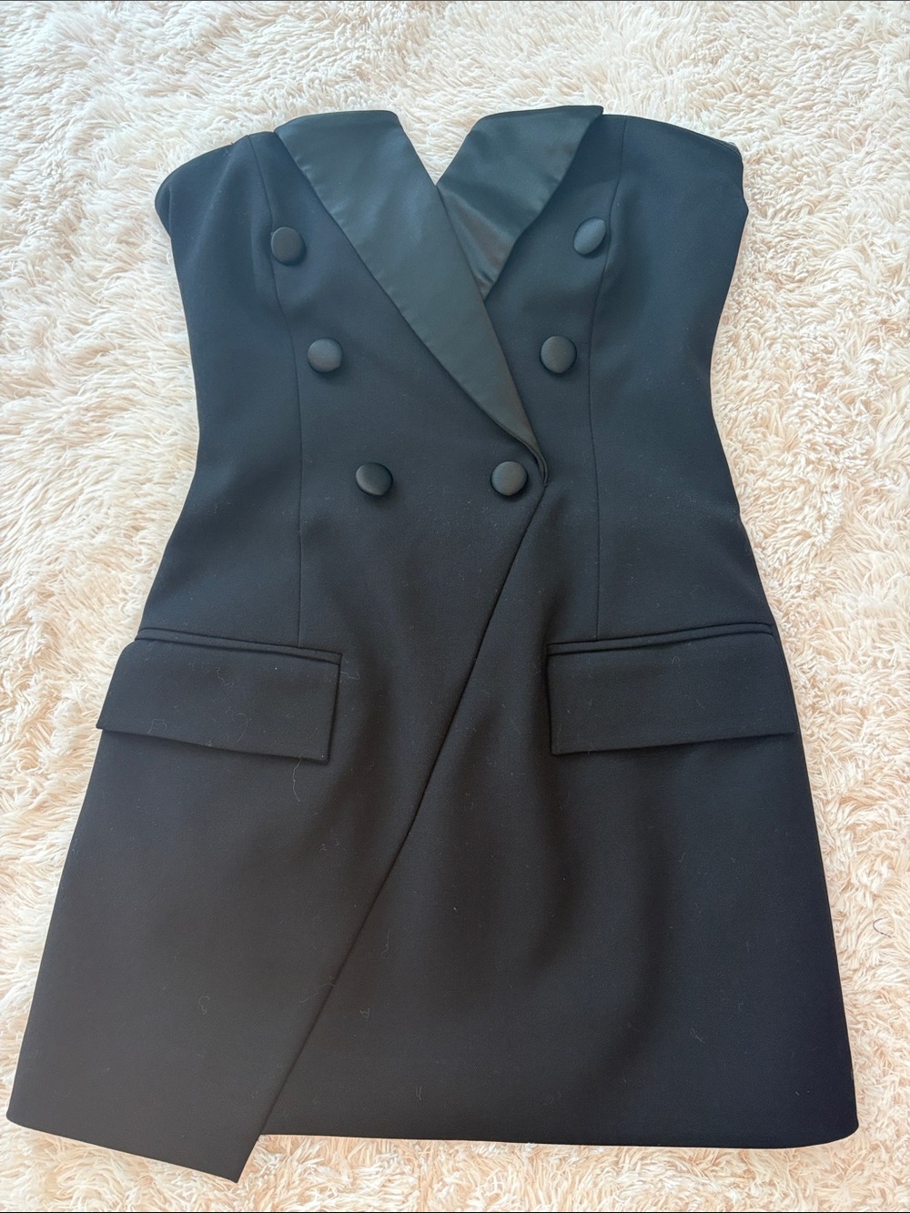 CAMI nyc Strapless Black Double-Breasted Blazer Dress